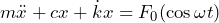 \begin{equation*} m\ddot{x}+cx+\dot{k}x=F_{0}(\cos{\omega t}) \end{equation*}