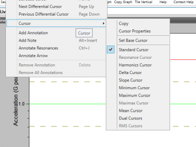 VibrationVIEW Random Test Cursors