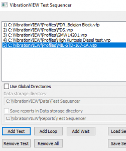VibrationVIEW Test Sequencer Add Test screenshot