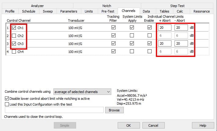 Channels tab in VibrationVIEW