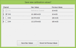 'Save new calibration values?' screen