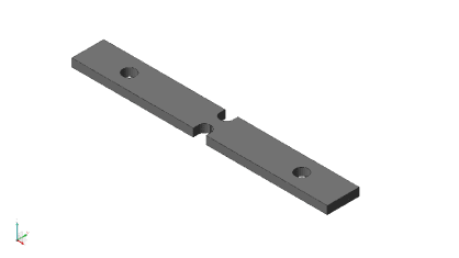 VRC standardized 6016- T651 aluminum notched-beam specimen (nominally 4 x 0.5 x 0.125 inch) fabricated in quantity to study fatigue. In use, one hole mounts beam to shaker, while other mounts standard tip mass. Intended fatigue failure area is between symmetric round-end notches.