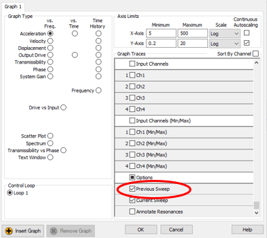 VibrationVIEW Previous Sweep checkbox