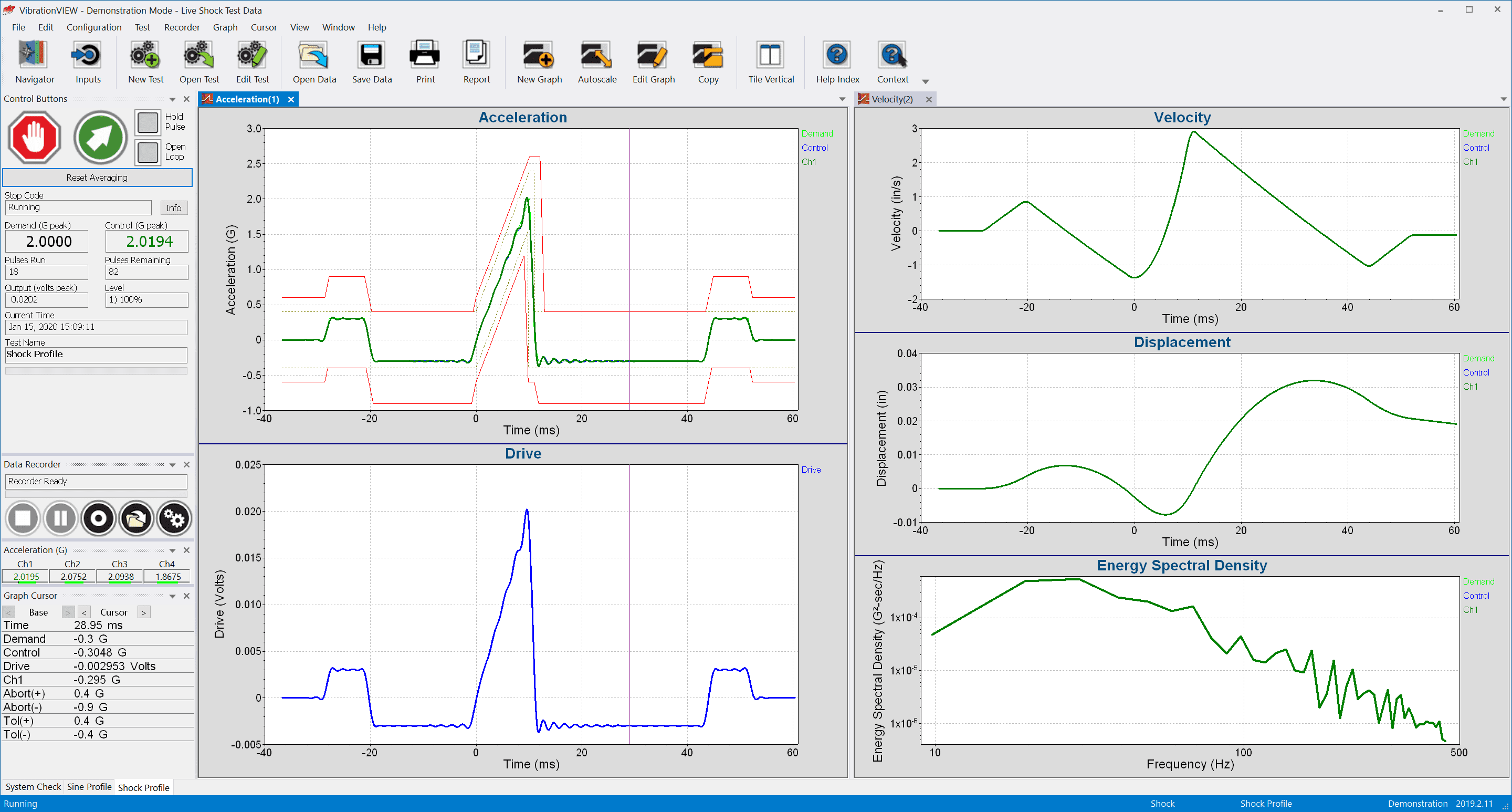 VibrationVIEW Shock multi graph