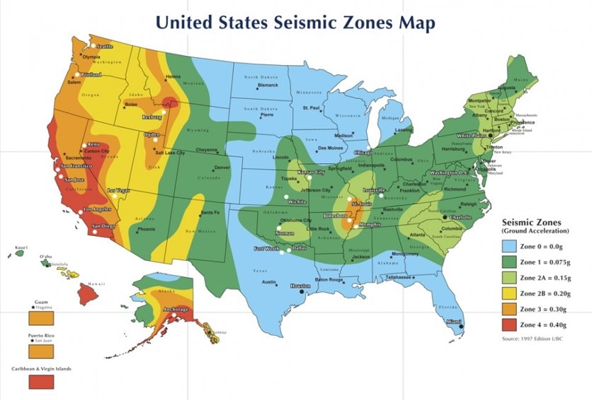 United States Seismic Zones Map