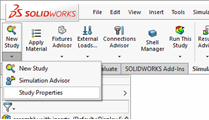 New Study dropdown menu in SolidWorks