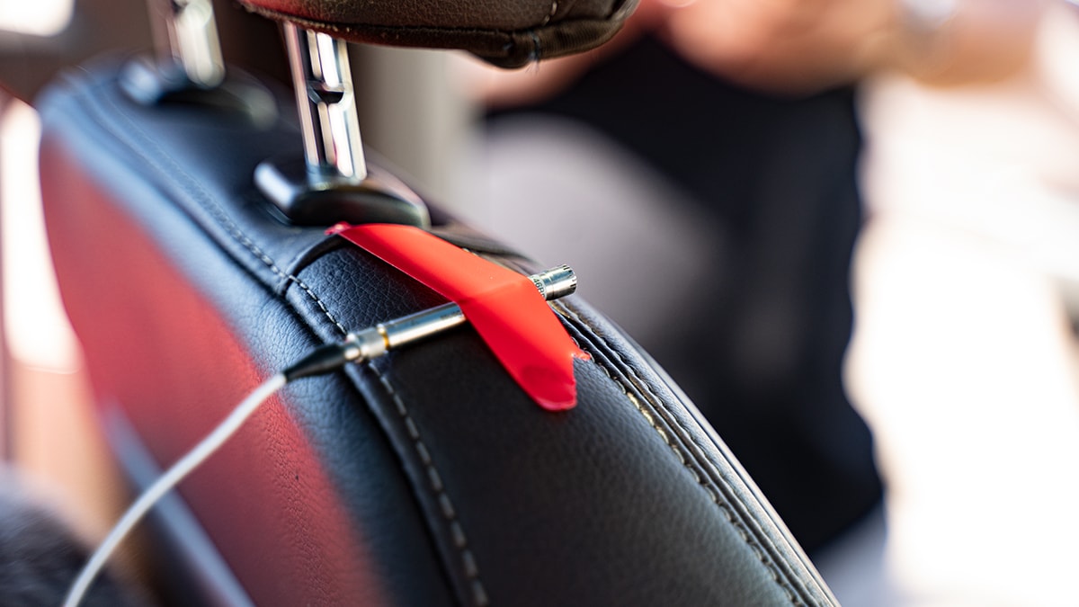 microphone attached to a car seat