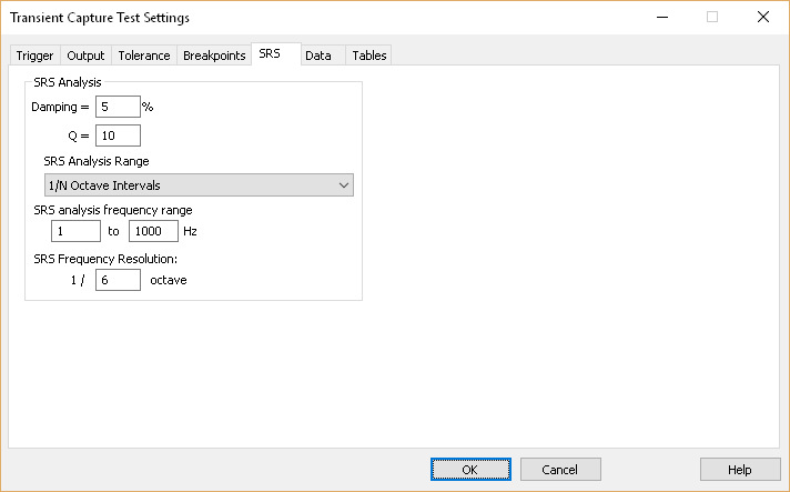 SRS tab in the Transient Capture test settings dialog