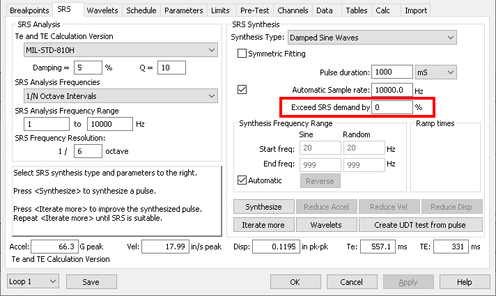 Exceed SRS demand by field in VibrationVIEW