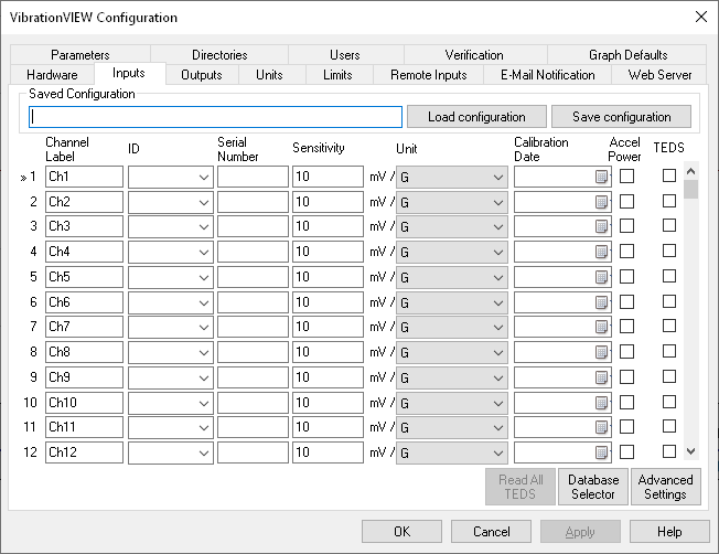 inputs tab in VibrationVIEW