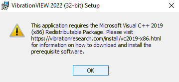 VibrationVIEW 2022 (32-bit) Requires Microsoft Visual C++ 2019 (x86) Screenshot