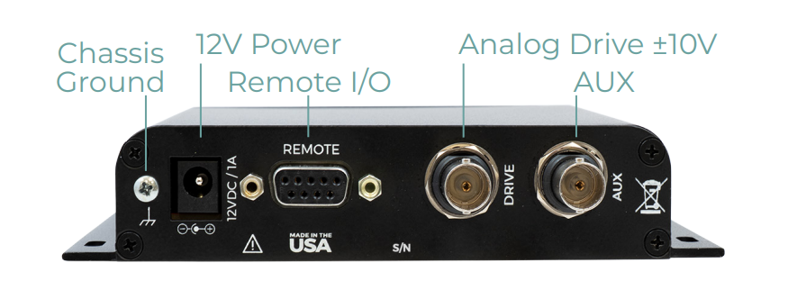 Chassis Ground, 12V Power Remote I/O, Analog Drive ±10V, AUX